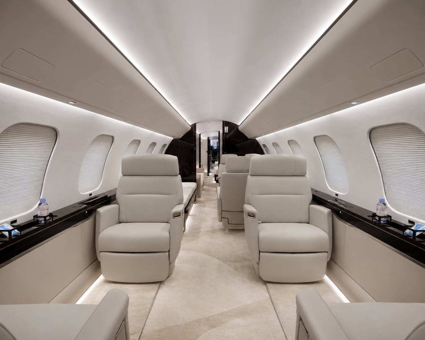 Private jet cabin interior, detailed and protected