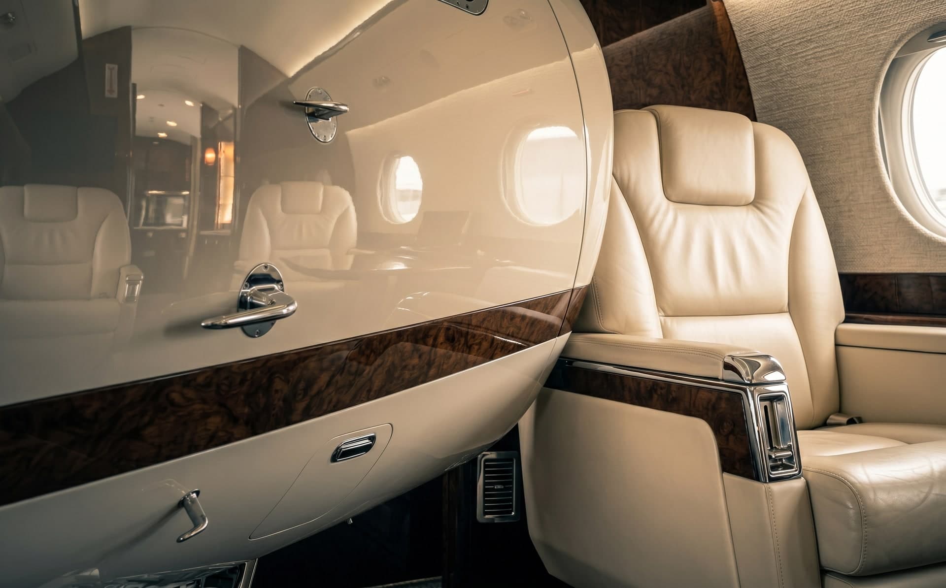 The same cabin restored — conditioned leather and lustrous wood