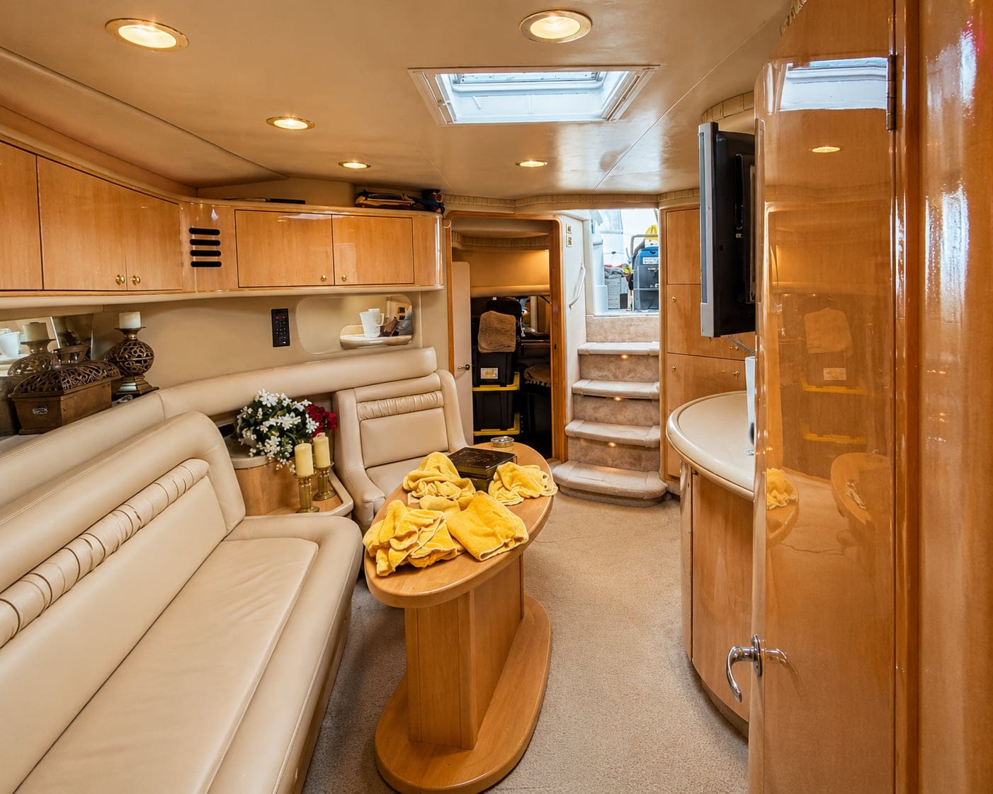 Yacht interior cabin detailing